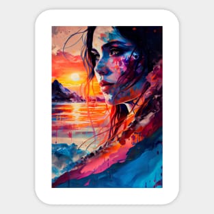 Abstract Art of Girl Besides Glacier Sticker